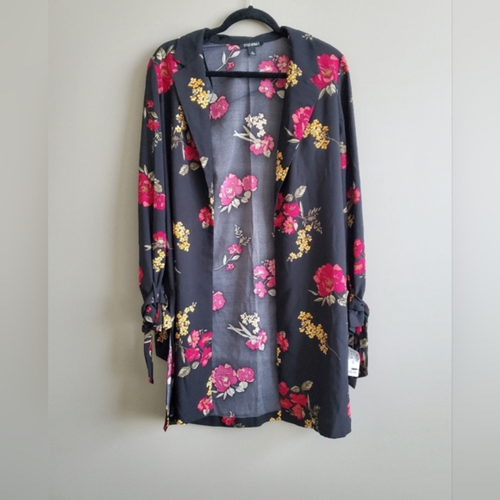 Roz & Ali NWT Dress Barn Longline Blazer Duster Jacket Size Small in‎ Black
